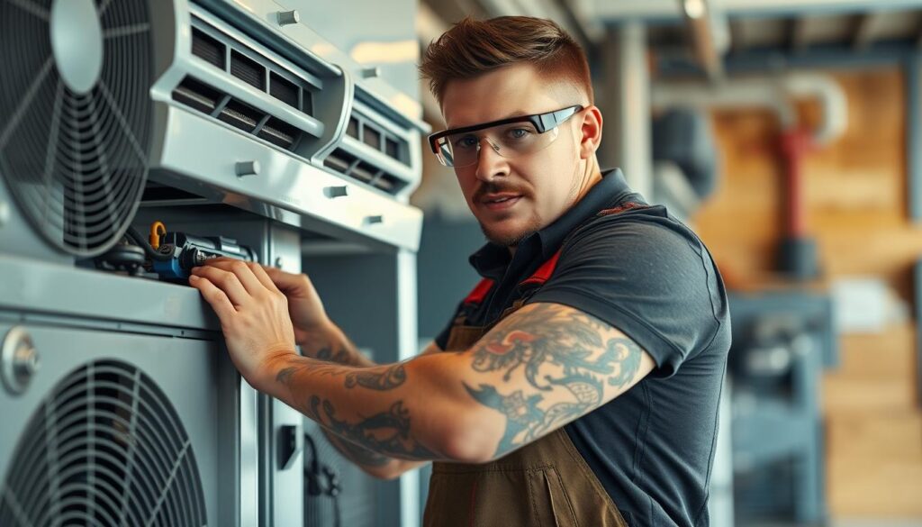 HVAC technician with tattoos